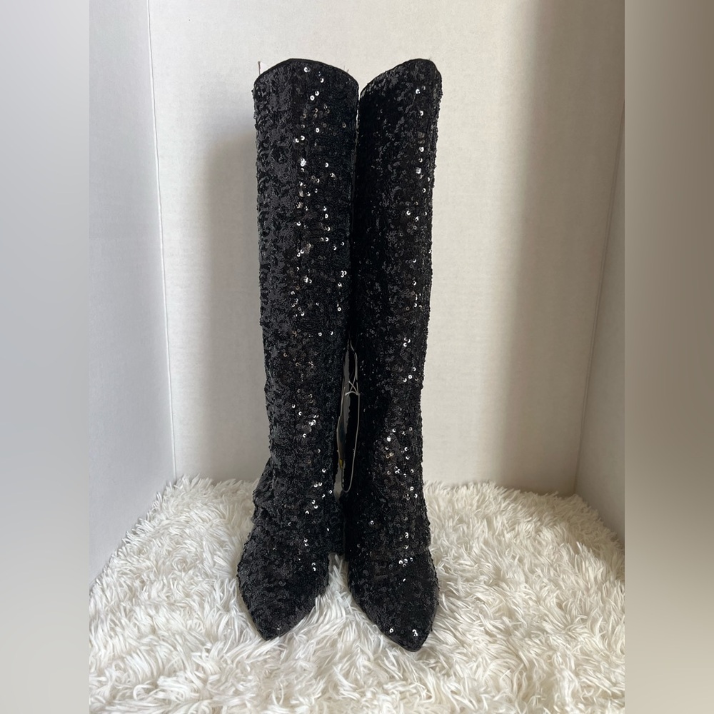 Universal Thread Black Sequin Knee-High Boots - image 1